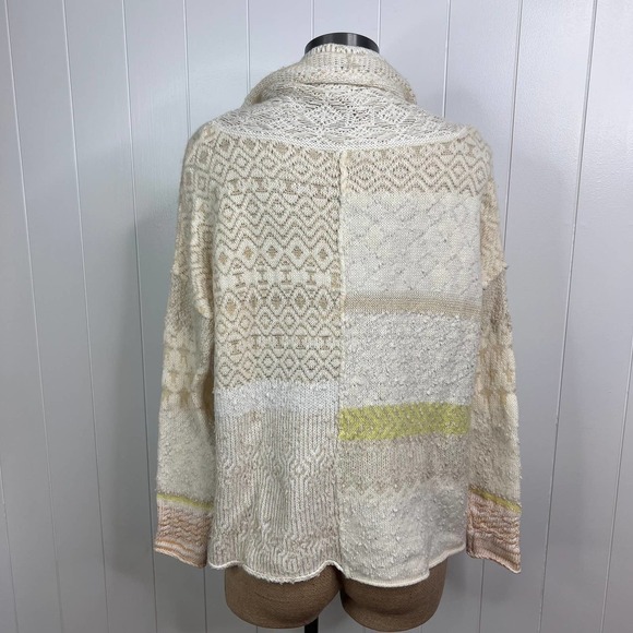 Free People Yellow and Tan Patchwork Oversized Cowl Neck Sweater SZ XS - Picture 6 of 10